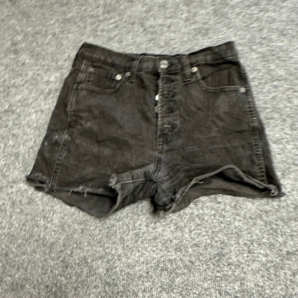 Gap Denim Shorts Womens Size 2/26 Black High Rise Button Fly Distressed Raw Hem